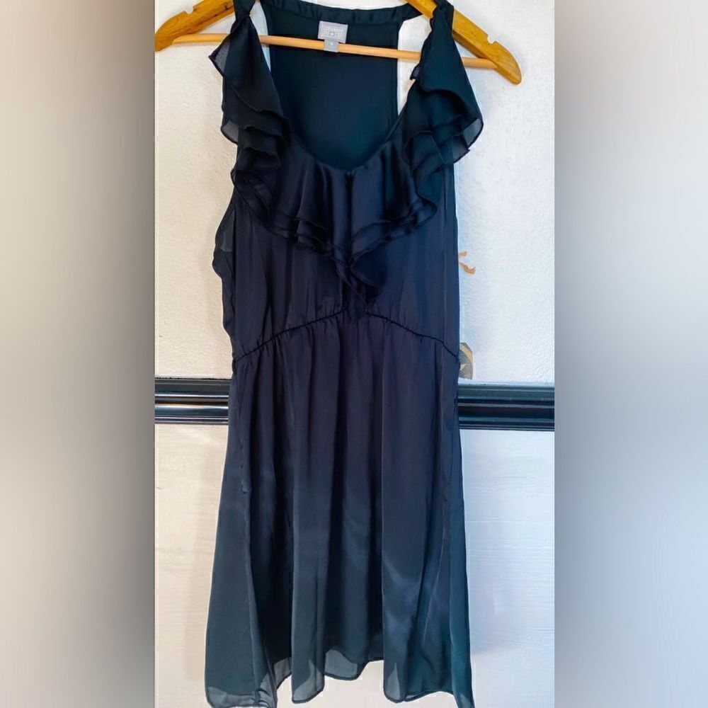 NWT Converse Small Women’s Dress Black Sheer Ruffle Neckline Sleeveless S LBD